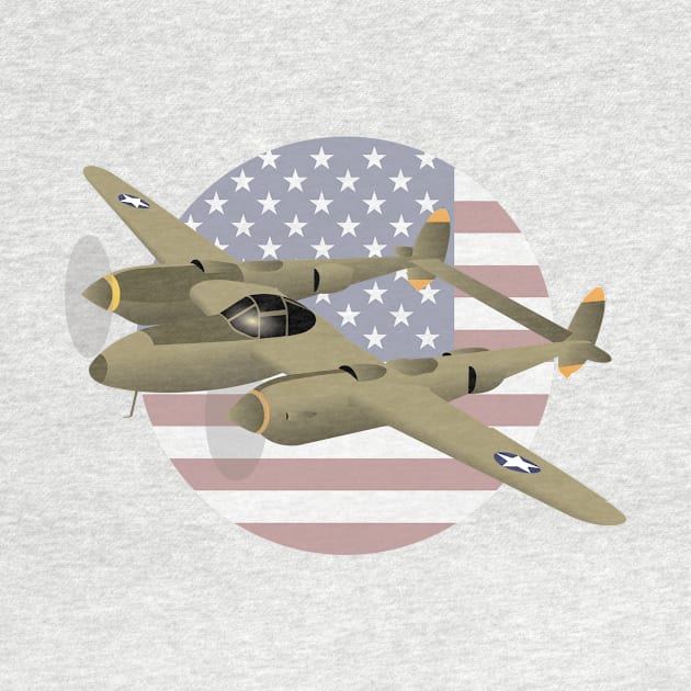 WW2 P-38 Lightning Airplane with US Flag by NorseTech